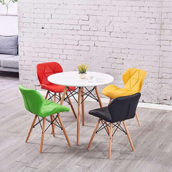 Butterfly PU Leather Chair Dining Set (White Table Top)