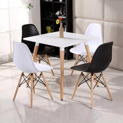 DWS 4 Chairs Square Dining Table Set ( White & Black Colour Chairs & White Table Top)