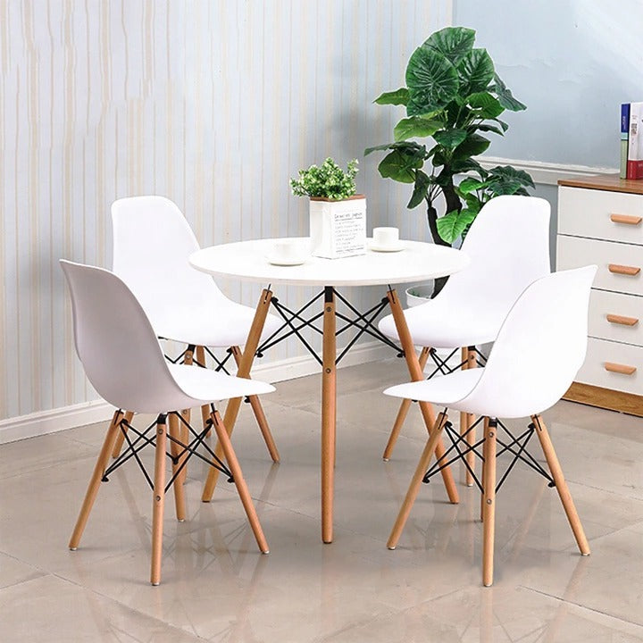 DWS 4 Chairs Round Dining Table Set ( White Chairs & White Table Top )