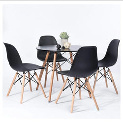 DWS 4 Chairs Round Dining Table Set ( Black Chairs & Black Table Top )