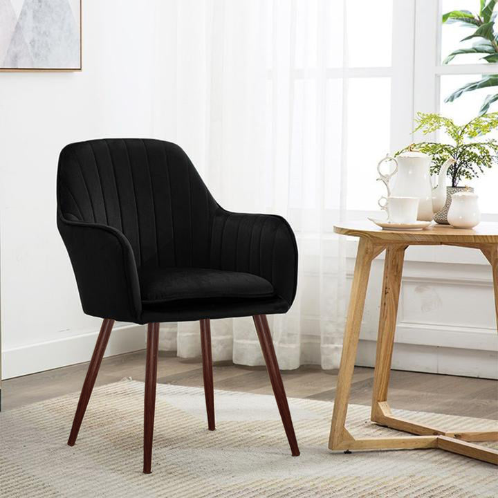 Kole Velvet Armchair with dark Wood texture legs (Black),  wooden dining chairs, dining chairs