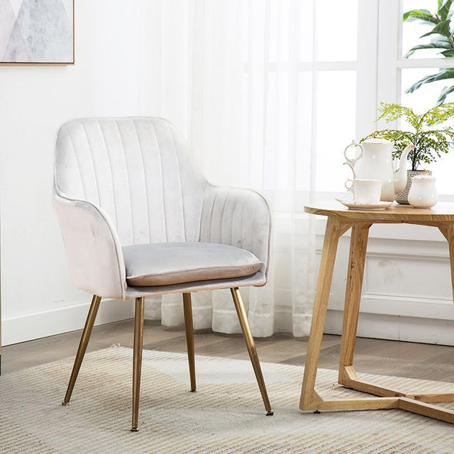 Kole Gold Velvet Armchair (Off-White)