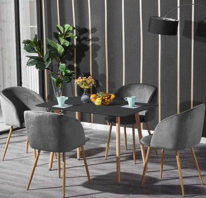 Mitzi Gold Armchair Dining Set ( Grey Colour Chairs & Black Table Top)