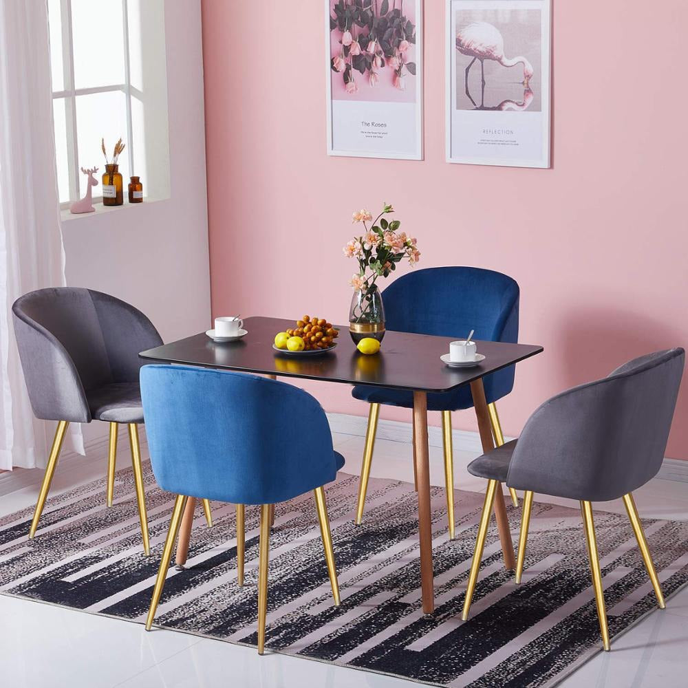 Mitzi Gold Armchair Dining Set ( Turquoise Colour Chairs & Black Table Top)